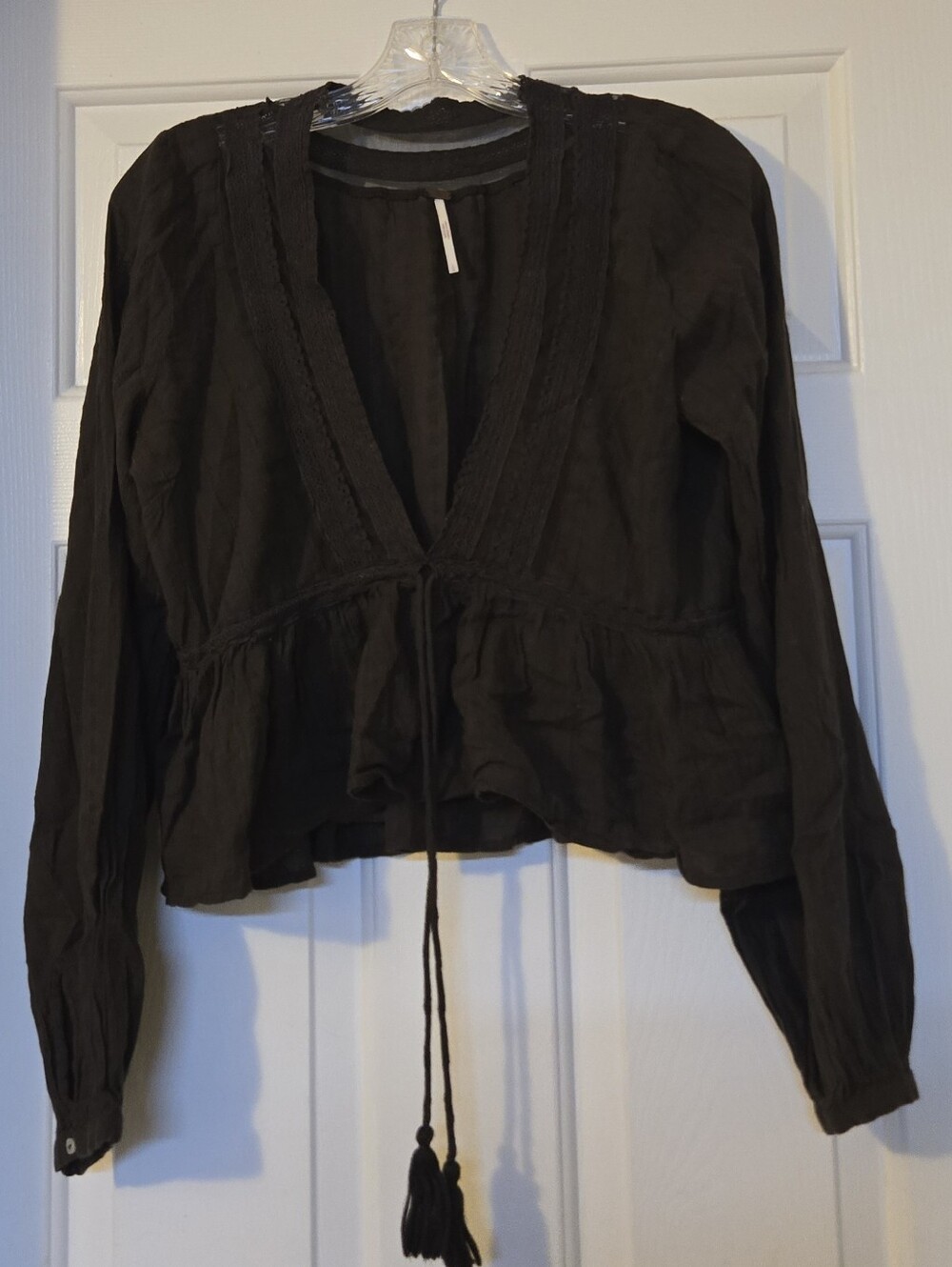 Free People Oberoi Lace-Trim Tie-Front Long Sleeve Blouse - Picture 2 of 6